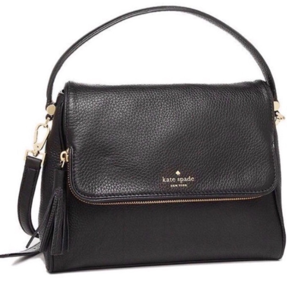 Kate Spade Black Leather Shoulder Bag with Tassel